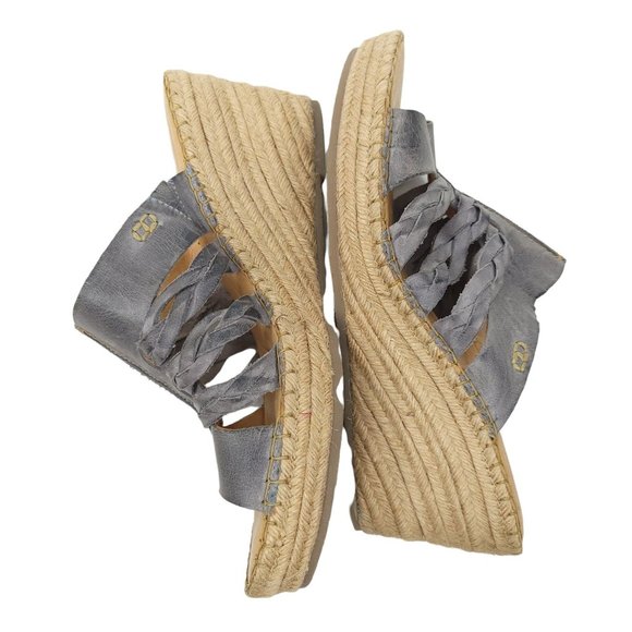 Born | Shoes | Born Pinal Wedge Sandals Leather Espadrille Gray Blue Shoes Women Size 45 Us 9 